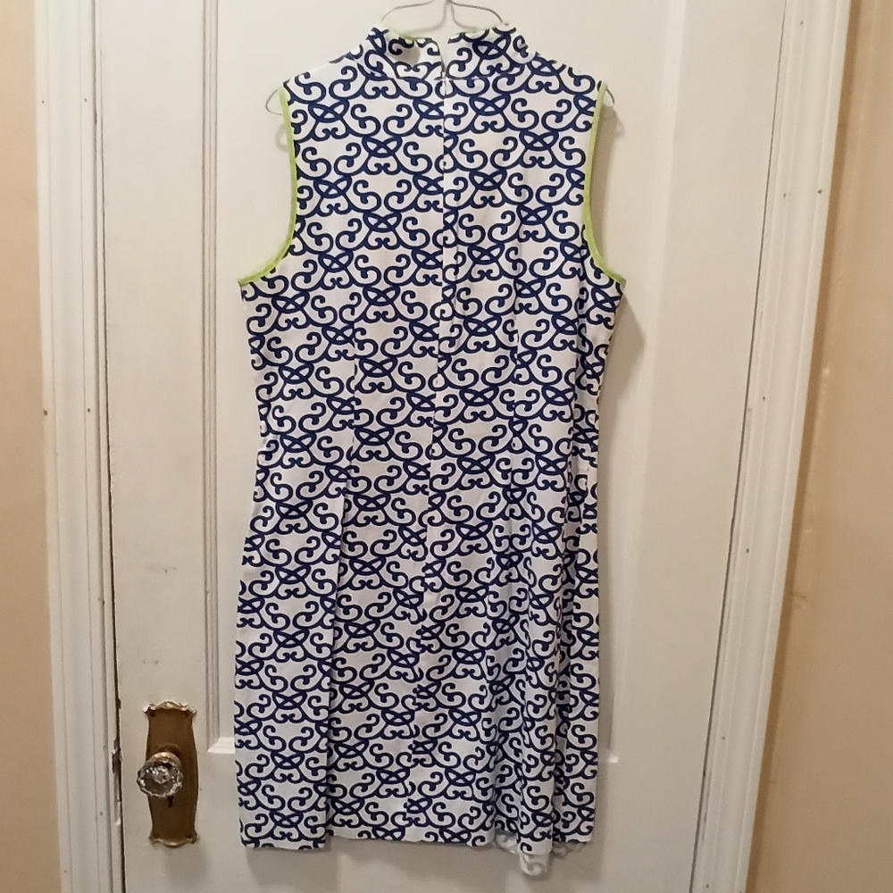 Vince Camuto Navy Blue White Print Sleeveless Cotton Dress Size 6 - Picture 6 of 16